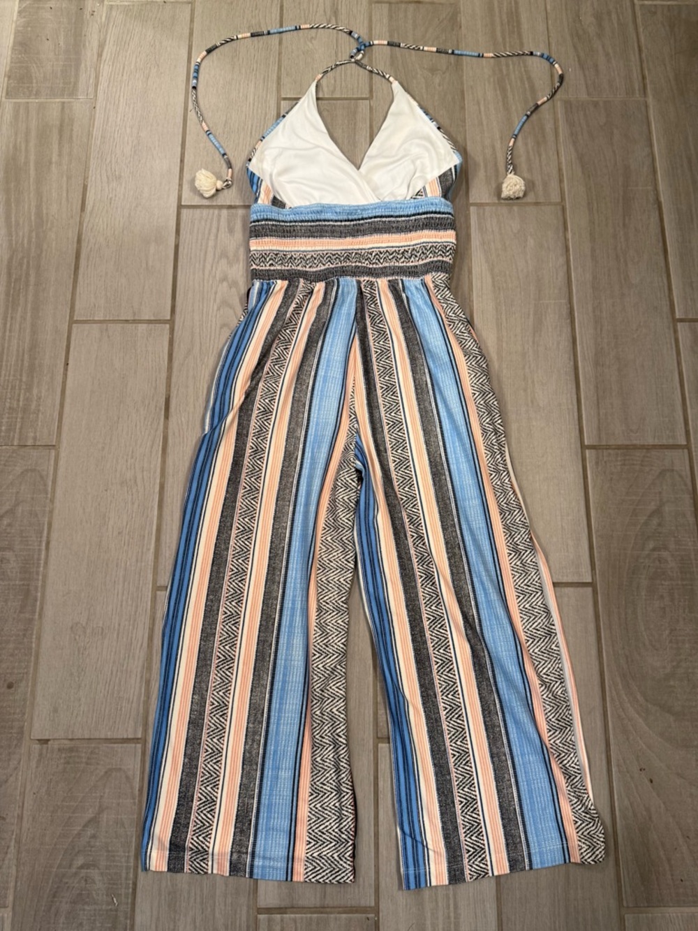 VENUS Blue & Cream Striped Halter Jumpsuit - Picture 6 of 8